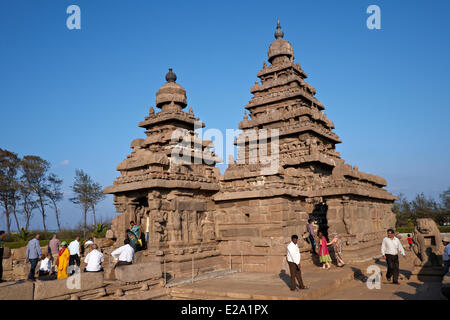 L'Inde, l'Etat du Tamil Nadu, Mamallapuram (Mahabalipuram), Shore temple, classé au Patrimoine Mondial par l'UNESCO Banque D'Images