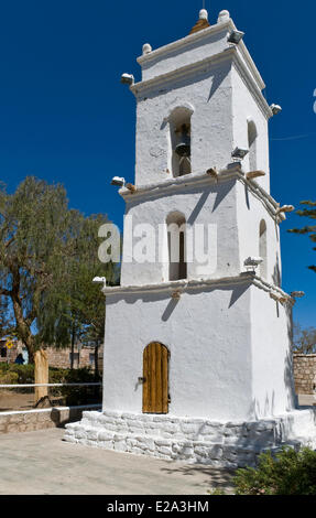 Région d'Antofagasta, Chili, El Loa province, Désert d'Atacama, oasis village de Toconao, célèbre campanil de San Luca de l'Eglise 18 Banque D'Images