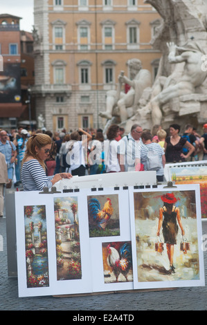 Rome Italie 2014 - Peintures en vente dans les rues de Piazza Navona Banque D'Images