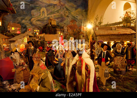 France, Bouches du Rhône, Allauch, l'Église Saint-sébastien (XVI siècle), crèche, santons de Provence figurines (typique) Banque D'Images