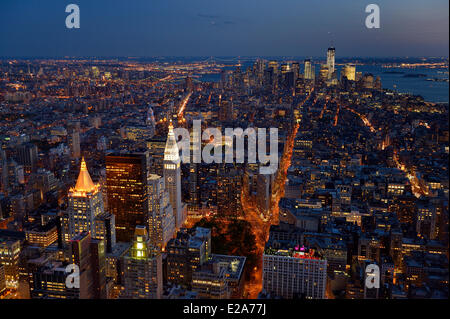 United States, New York, Manhattan, vue depuis l'Empire State Building sur le Sud de Manhattan et le One World Trade Center Banque D'Images