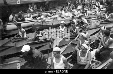 La préparation pour le défi, aux Jeux Olympiques de Berlin 1936. Banque D'Images