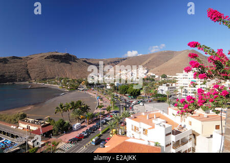 Espagne, Canaries, La Gomera, San Sebastian de la Gomera, vue depuis les hauteurs de San Sebastian de la Gomera sur la plage Banque D'Images