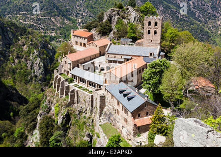 France, Pyrénées Orientales, Casteil, Saint Martin du Canigou abbaye Banque D'Images