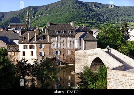 La France, la Lozère, Mende, le pont médiéval de Notre Dame du 12ème siècle, la Vallée du Lot Banque D'Images