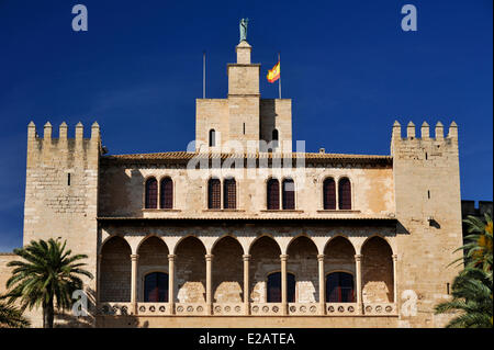 L'Espagne, Îles Baléares, Majorque, Palma, Palais Royal de l'Almudaina, façade Banque D'Images