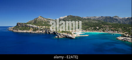 L'Espagne, Îles Baléares, Mallorca, Puerto Soller (Port de Soller), bay vue depuis le Grand Cap Banque D'Images