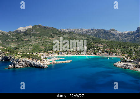 L'Espagne, Îles Baléares, Mallorca, Puerto Soller (Port de Soller), bay vue depuis le Grand Cap Banque D'Images