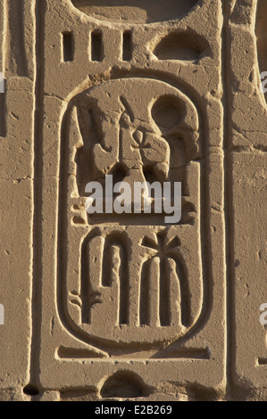 L'art égyptien Le Temple de Karnak complexe. L'écriture hiéroglyphique. Protocole Royal de Ramsès II. Banque D'Images