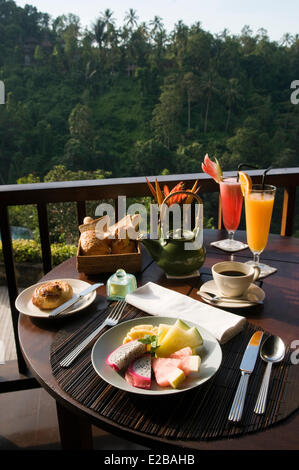 L'INDONÉSIE, Bali, Ubud, Buahan Payangan, Ubud Hanging Gardens hotel group Orient Express, petit déjeuner Banque D'Images