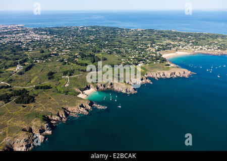 France, Vendée, Ile d'Yeu, Anse des Soux et vieilles plage (vue aérienne) Banque D'Images