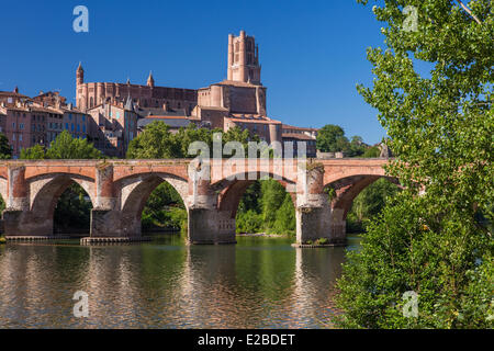 La France, Tarn, Albi, cité épiscopale classée au Patrimoine Mondial par l'UNESCO, le vieux pont du 11ème siècle et la cathédrale Ste Cécile Banque D'Images
