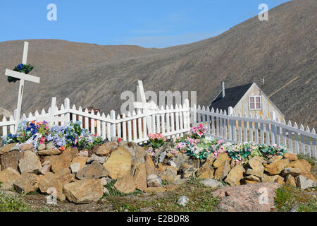 Le Groenland, baie de Baffin, Nuussuaq village, le cimetière Banque D'Images