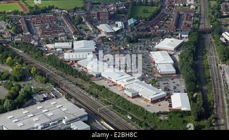 Vue aérienne de la Grand Junction Retail Park à Crewe, Cheshire, Royaume-Uni Banque D'Images
