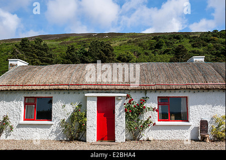 Thatched cottage irlandais, Clonmany, comté de Donegal, Irlande Banque D'Images