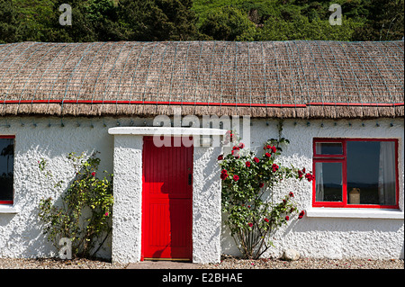 Thatched cottage irlandais, Clonmany, comté de Donegal, Irlande Banque D'Images