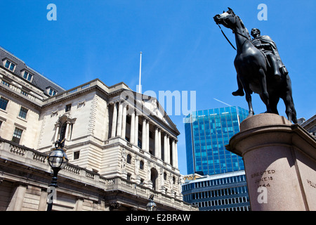 La statue du duc de Wellington situé en dehors de la Banque d'Angleterre à Londres. Banque D'Images