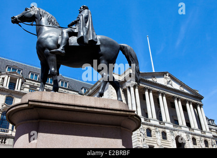 La statue du duc de Wellington situé en dehors de la Banque d'Angleterre à Londres. Banque D'Images