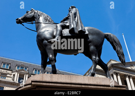 La statue du duc de Wellington situé en dehors de la Banque d'Angleterre à Londres. Banque D'Images