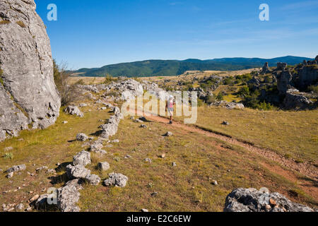 La France, la Lozère, les Causses et les Cévennes, paysage culturel agropastoraux méditerranéens, inscrite au Patrimoine Mondial de l'UNESCO, le Parc National des Cévennes (Parc National des Cévennes), classé réserve de biosphère par l'UNESCO, Causse Méjean, le chaos de Nîmes le Vieux dolomitique Banque D'Images