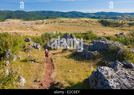 La France, la Lozère, les Causses et les Cévennes, paysage culturel agropastoraux méditerranéens, inscrite au Patrimoine Mondial de l'UNESCO, le Parc National des Cévennes (Parc National des Cévennes), classé réserve de biosphère par l'UNESCO, Causse Méjean, le chaos de Nîmes le Vieux dolomitique Banque D'Images