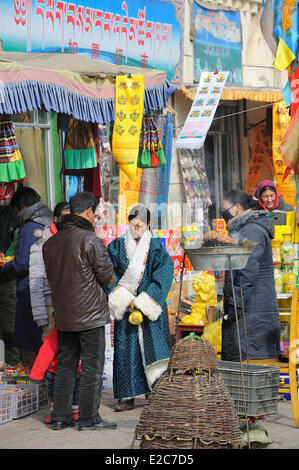 La Chine, la Province de Qinghai, Amdo, Tongren, le marché tibétain Banque D'Images
