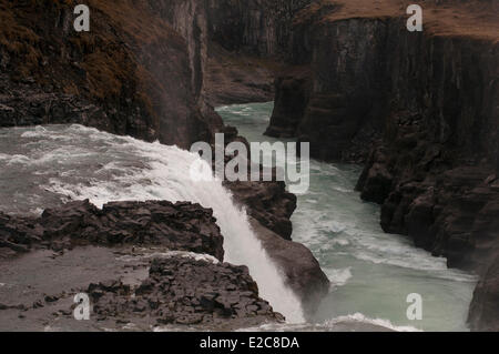 L'Islande, Sudurland région, le cercle d'or, Hvit rivière, cascade de Gullfoss Banque D'Images