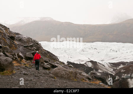 L'Islande, Sudurland, région du Parc National Skaftafel, Svinafellsjokull glacier, partie de glacier de Vatnajokull Banque D'Images