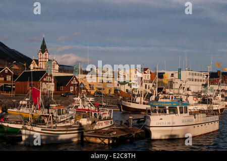 L'Islande, Nordurland Eystra Skjalfandi Bay, région, Husavik, du port de pêche Banque D'Images