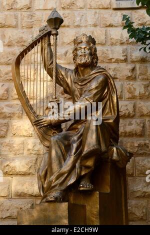 Israël, Jérusalem, ville sainte, de la vieille ville inscrite au Patrimoine Mondial de l'UNESCO, le Mont Sion, statue du roi David Banque D'Images