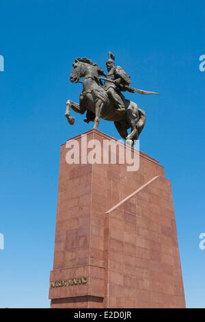 Le Kirghizistan Bichkek de Chuy Province statue sur la place Ala-Too Manas Banque D'Images