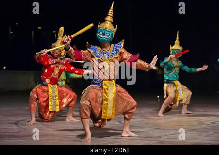 Porvince Laos Luang Prabang Luang Prabang classée au Patrimoine Mondial de l'UNESCO, représentant des danseurs de danse traditionnelle Tosakan Banque D'Images