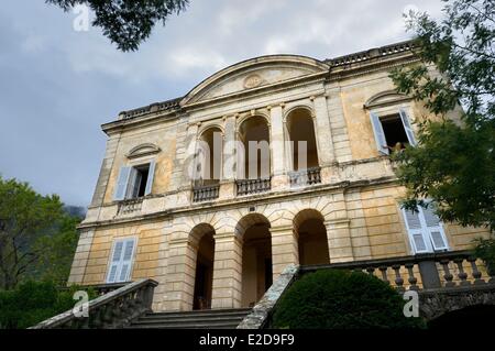 France, Haute Corse, Cap Corse, Sisco, la Villa Saint Pierre (Palazzi ou Chambre des Américains) dont le premier propriétaire a fait sa fortune Banque D'Images