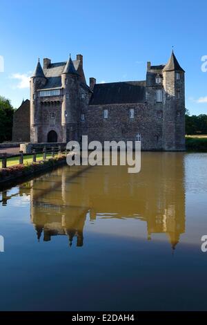 Forêt de Brocéliande Morbihan France Château de Trécesson Banque D'Images