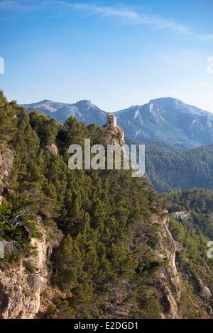 L'Espagne, îles Baléares, Mallorca, Mirador de ses dessins animés (vue aérienne) Banque D'Images