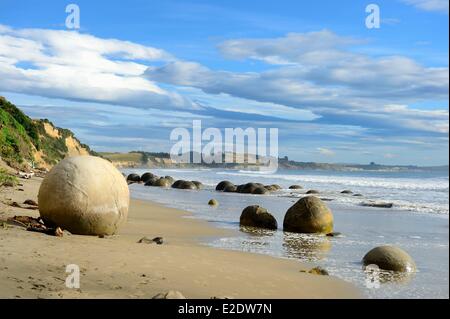 La Nouvelle-Zélande île du sud de la région de l'Otago Moeraki Boulders rochers sphériques situées le long d'un tronçon de la Koekohe plage entre Banque D'Images