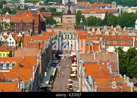 Pologne Poméranie Orientale Gdansk Dluga Street (Long) vu de la tour de l'hôtel de ville (Ratusz Gl¾wnego miasta) Banque D'Images