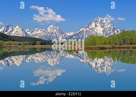 États-unis Wyoming Grand Teton National Park la Snake River et Teton Range avec le Mont Moran de Oxbow Bend Banque D'Images