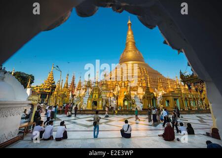 Myanmar (Birmanie) division de Yangon Yangon Shwedagon District Kandawgyi buddhist priant devant le stupa principal Banque D'Images