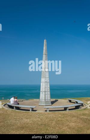 France, Calvados, Omaha Beach, Colleville sur Mer, WN62 bunker, monument à la mémoire de la 1re division d'infanterie, la Big Red One Banque D'Images