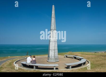 France, Calvados, Omaha Beach, Colleville sur Mer, WN62 bunker, monument à la mémoire de la 1re division d'infanterie, la Big Red One Banque D'Images