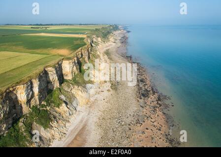 France, Calvados, longues sur Mer, la falaise (vue aérienne) Banque D'Images