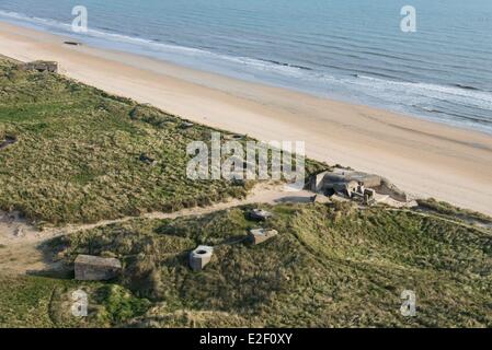 France, Manche, Saint Martin de Varreville, Mottet hameau, bunker du mur de l'Atlantique (vue aérienne) Banque D'Images