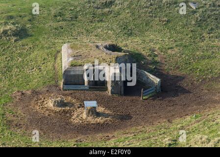 France, Manche, Saint Martin de Varreville, Clos Duval, Bunker du mur de l'Atlantique (vue aérienne) Banque D'Images