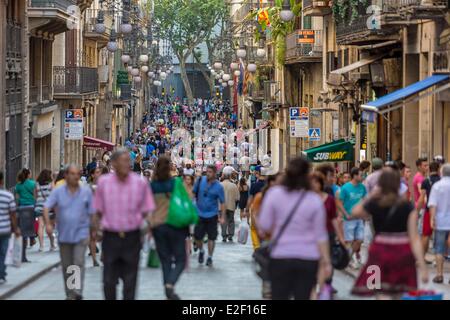 Espagne, Catalogne, Barcelone, Las Ramblas, la rue piétonne Ferran Banque D'Images