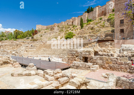 Ancien théâtre romain à Málaga, Costa del Sol, Andalousie, Espagne, Europe. Banque D'Images