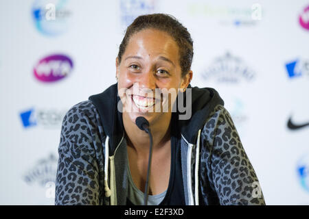 Eastbourne, Royaume-Uni, 19 juin, 2014. Madison Keys des USA dans sa conférence de presse après la victoire contre Lauren Davis des Etats-Unis dans leur match remporteront au quatrième jour de l'Aegon International au Devonshire Park, Eastbourne. Credit : MeonStock/Alamy Live News Banque D'Images