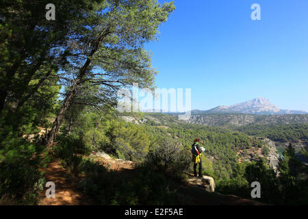 France, Bouches du Rhone, Pays d'Aix, randonnées GR Bibemus bac 2013, en arrière-plan le Mont Sainte Victoire Banque D'Images