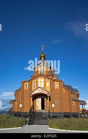 La Russie la Tchoukotka, district autonome des headtown Anadyr du quartier Cathédrale Holy Trinity la plus grande église en bois en Russie Banque D'Images