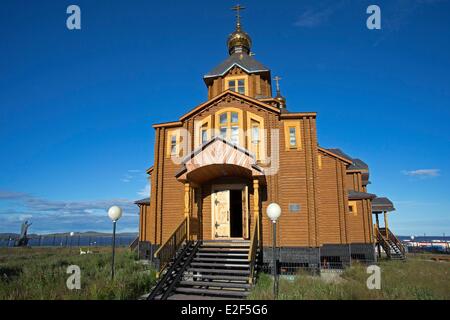 La Russie la Tchoukotka, district autonome des headtown Anadyr du quartier Cathédrale Holy Trinity la plus grande église en bois en Russie Banque D'Images